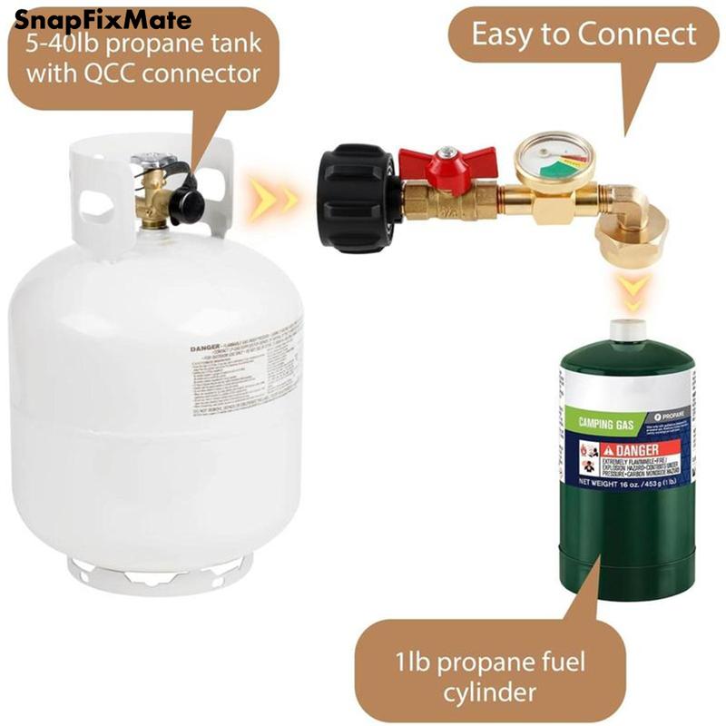 Propane Refill Adapter with Valve & Gauge, Gas Cylinder Filling Connector with Glow In The Dark Meter, Snapfixmate Ball Valve Gas Tank Gas Connector, Gas Cylinder Accessories, Christmas gifts, TikTokShopBlackFriday