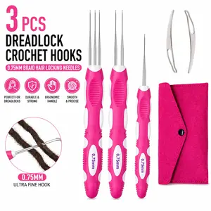 3 Pcs Dreadlock Crochet Hooks with Ergonomic Handle – 0.75mm Braid Hair Locking Needles for Dreadlocks Maintenance & Crochet Braids