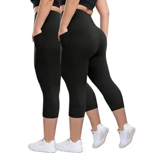 2 Pack Women's Capri Leggings with Pockets High Waisted Capris Stretch for Casual Yoga Pants Workout Workout Leggings Pack
