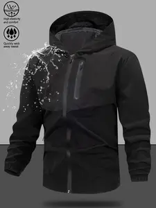 Men's All-Weather Waterproof Windbreaker Jacket with Hat, Lightweight Breathable Design, Comfortable Outdoor Adventure Gear for All Seasons