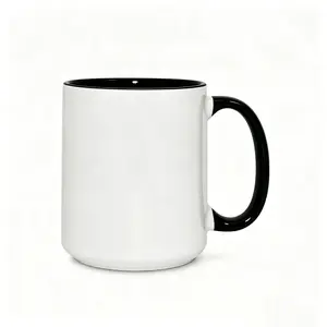 Jasen Home 15oz Large Pure White Neutral Ceramic Mug - Black Handle & Inner, Large-Handled, Dishwasher-Microwave Safe, Sublimation Transfer, Multipurpose Microwaveable Cup Gift Drinkware for Coffee Lovers, Ceramic Mugs, Microwaveable Cup Mugs