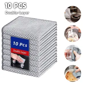 10 Counts Double-Layer Dishwashing Rag Multipurpose Non-Scratch Steel Wire Cloth for Wet & Dry Use Reusable Kitchen Cleaning Cloths for Sinks Pans Silver Removable Washable