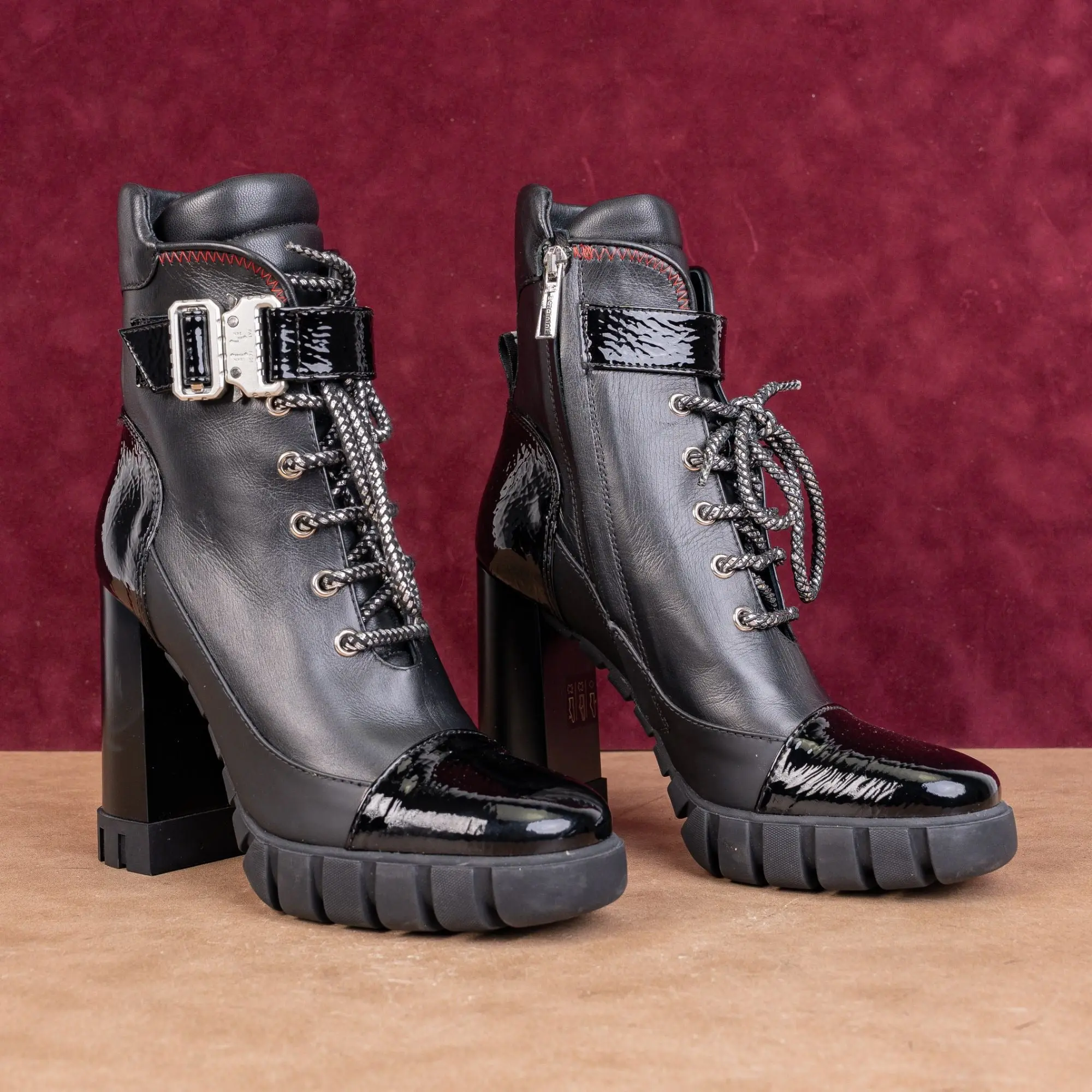 Baldinini Women Tron Black Leather Lace-up Zip Party Festival Boots 6.5US EUR37