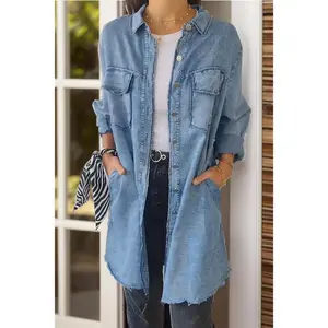 Full Size Pocketed Button Up Long Sleeve Denim Jacket
