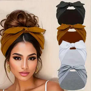 4-piece set of wide rabbit ear elastic satin headbands, sports yoga headbands, soft and comfortable wide headbands, a gift for women on Valentine's Day/Christmas.Non-slip soft elastic headbands, African-style thick sports gym head wraps, headbands grad
