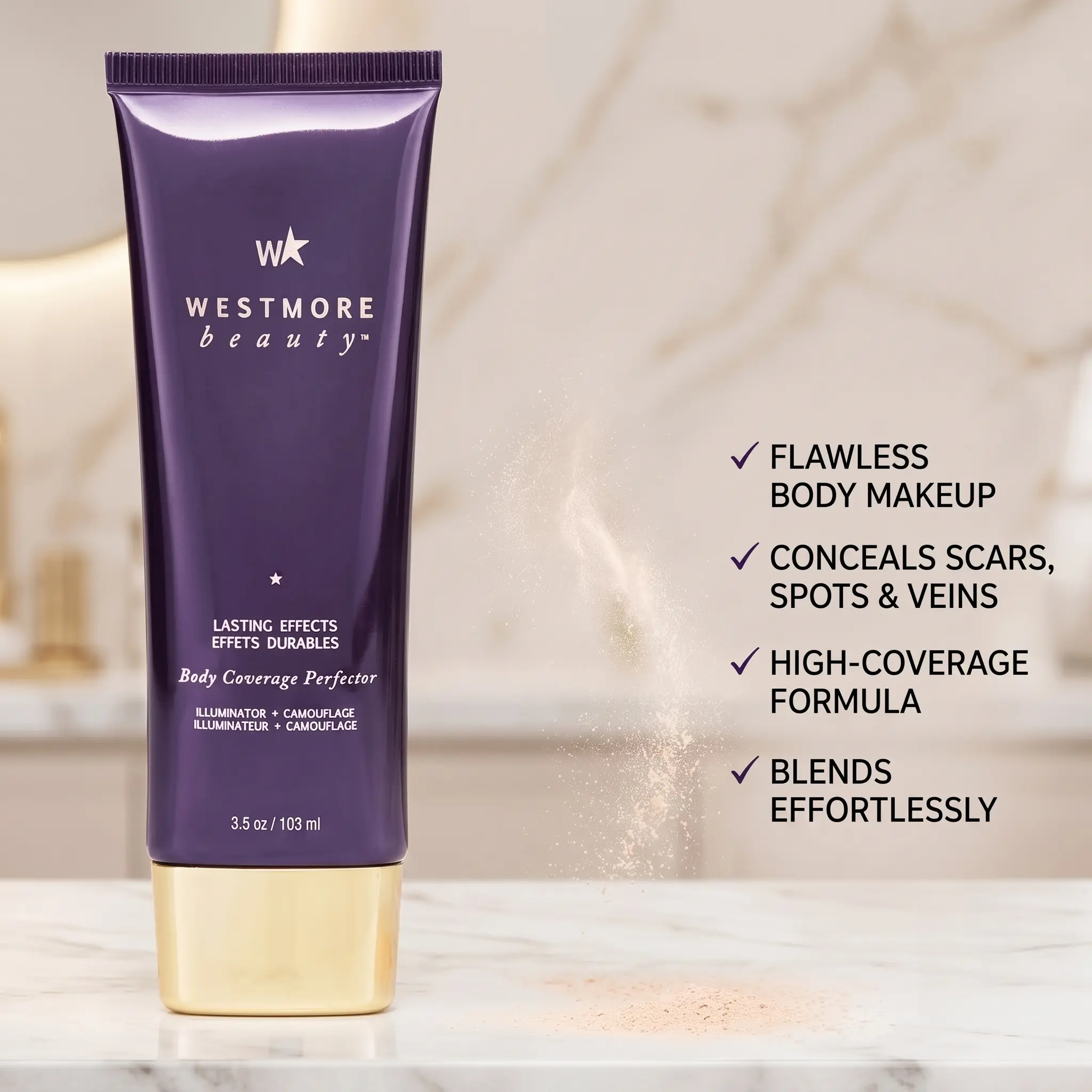 Westmore Beauty Body Coverage Perfector Concealer (3.5oz) - Full-Coverage Body Makeup for Scars, Spots, Veins, Tattoos - Blendable Cosmetic Makeup
