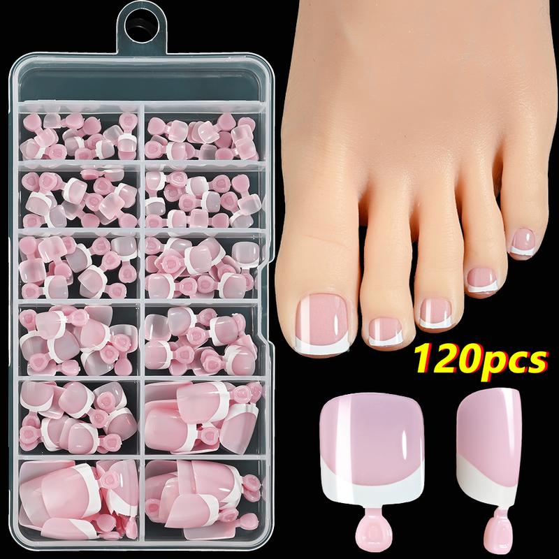 216/120Pcs Press on Toenails 9Colors Short Square False Nail Tips Glossy Nude/Pink/Brown Fake Toenail for Summer DIY Foot