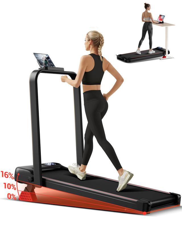 UMAY 16% Incline Treadmill for Home and Office, 4-in-1 Portable Foldable Under Desk Walking Pad,  2.5 HP Quiet with Diamond Pattern Belt