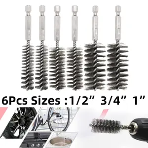 Stainless Steel Bore Brush 6Pack Wire Brush for Drill, Metal Bristles Twisted Size (1/2” 3/4” 1”) Multiple Diameter Options, 1/4 Inch Hex Shank, for Power Drill Impact Driver & Tube Cleaning - Home Improvement.