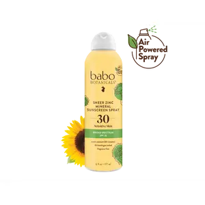 Babo Botanicals Sheer Zinc Mineral Sunscreen Spray SPF 30 – For Sensitive Skin – Water Resistant (80 Minutes) – Dermatologist Tested – Fragrance Free – Air Powered Spray – 6 fl oz (177 ml)