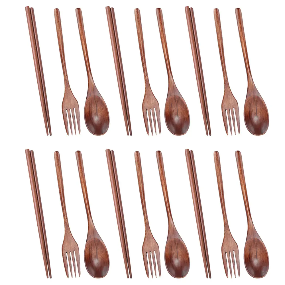 12/18 Piece Japanese Wooden Cutlery Utensils Set, Tableware Set Dinnerware Service Set, Includes Fork Spoon Chopsticks, Vintage Kitchen Set, Fork and Spoon Set, Ideal for Travel Picnic Camping Daily Use, Spoons And Forks Set