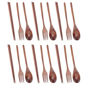 12/18 Piece Japanese Wooden Cutlery Set, Dinnerware Service Set, Includes Fork Spoon Chopsticks, Vintage Kitchen Set, Ideal for Travel Picnic Camping Daily Use