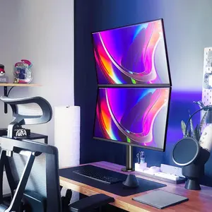 MOUNTUP 13"-32" Dual Monitor Stand, Vertical Monitor Mount for 2 Max 32 inch Stack Screen Monitors, Height Adjustable, Swivel, Tilt Monitor Desk Mount with C Clamp Grommet Base, MU3004