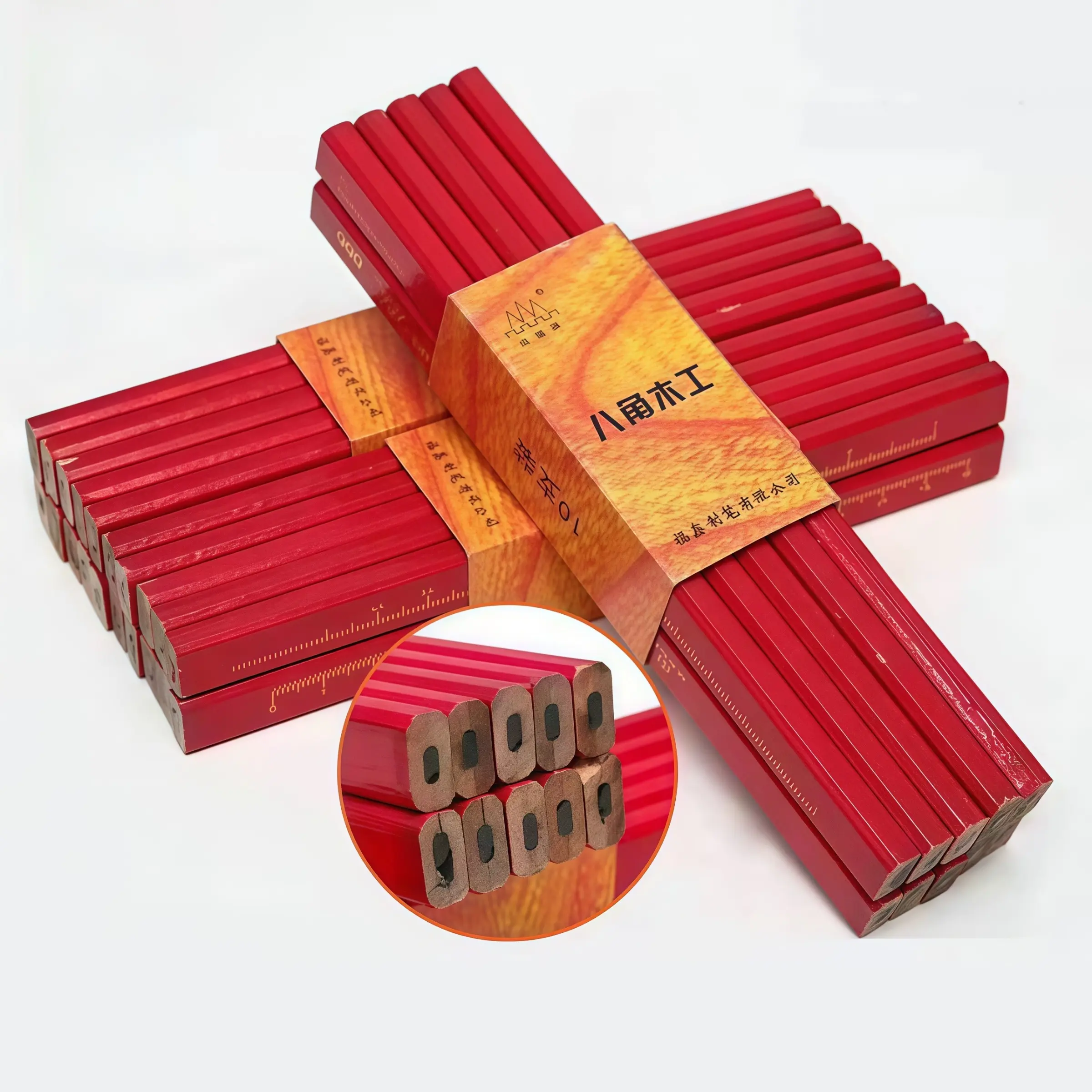Woodworking Pencil Set, Wooden Pencils, Stationery Supplies, 50 Pieces, Advanced Octagonal Marking Tools, Hard Leads, Ideal for Craftsmen and Handicrafters, Perfect Valentine's Gift