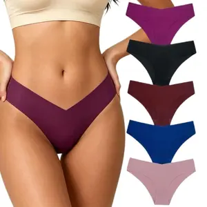 Women's 5PCS Minimalist Elegant Sexy Thongs - V-Shaped Low-Waist Seamless Polyamide Panties, Soft Skin-Friendly, Comfortable, Stretchy, Snug Fit, Machine Washable, Ideal for Gym & Leggings, Versatile for Daily Dress Pairing