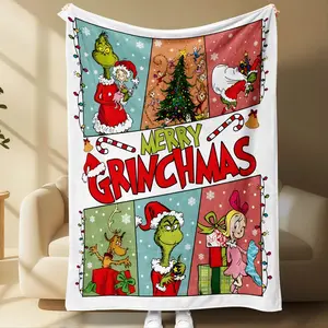Grinch Pattern Design Ultra Soft Comfort Blanket, Perfect for Bedroom Living Room Sofa Camping Travel Home Office Naps, Gift for Family Friends