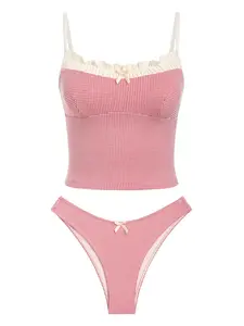 Women's Summer Beach Floral Leaves Halter Tied Tank Style Full Coverage Bikini Tankini Set Two Piece Bathing Suits Tankini Swimwear