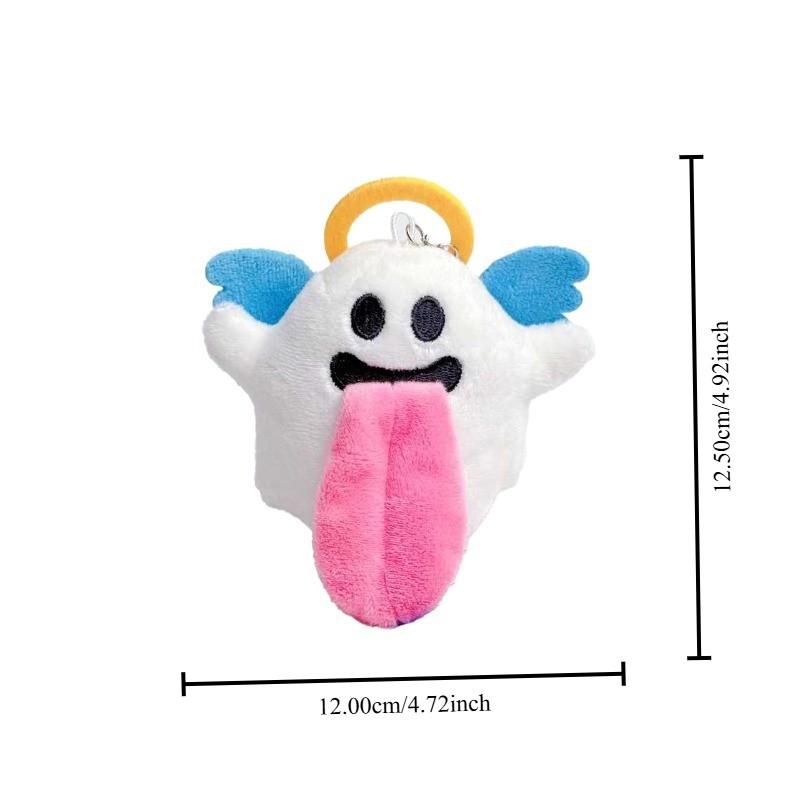 2026 Plush Keychain of Quirky Angel Ghost Design, Soft Furry Texture with Halo and Blue Wings, Funny Long Tongue for Cute Accessory Lovers