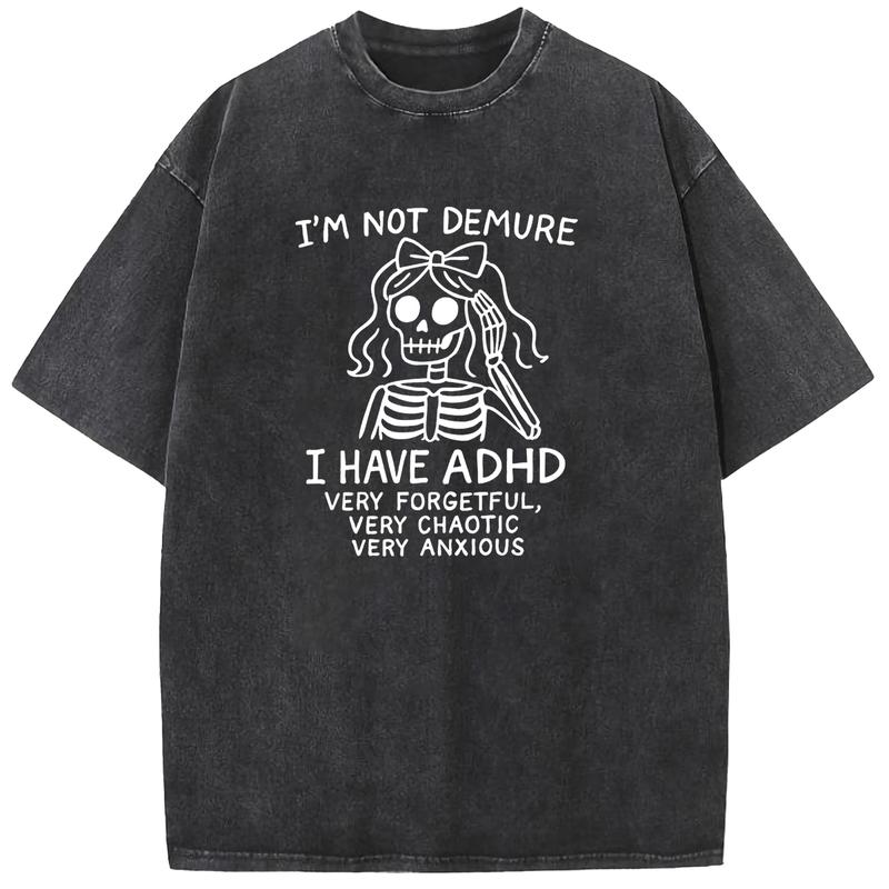 Holafish Acid Washed Shirt "The Skeleton Girl "Print Casual Graphic Tee Half Short Sleeves Crew Neck Summer Comfortable Cotton Top for Women - Fit bershka Everyday T-Shirt Womenswear Black Crewneck Shortsleeve Streetwear Tshirt