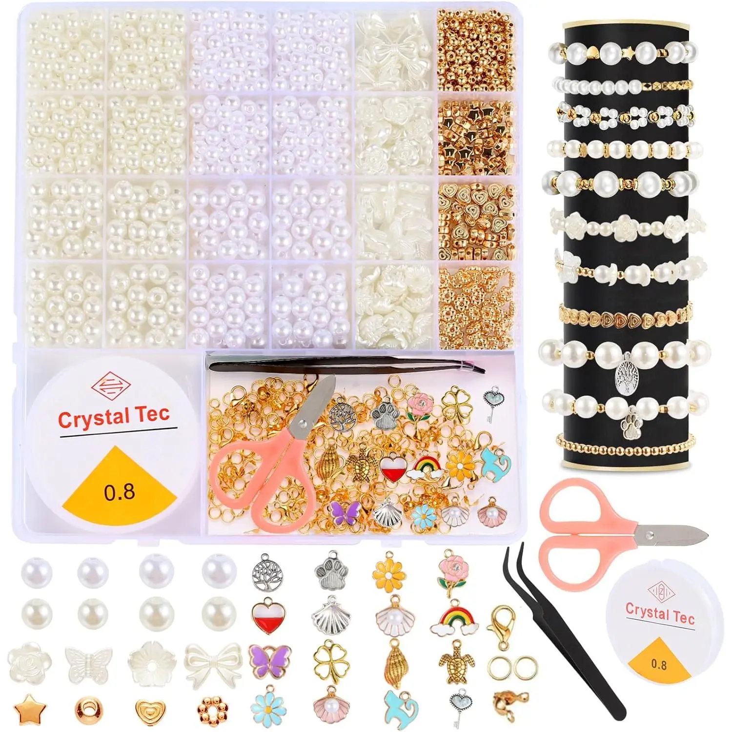1300 Count Mothers Day Gifts Bracelet Making Kit with Beads for Bracelets, Charm, and DIY Craft Supplies for Girls