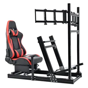 Dardoo 4080 Aluminum F1 Racing Sim Cockpit with Triple Monitor Stand and Red Seat  Fits G920 G923 G29.Not Include Wheel Handbrake Shifter and Pedals