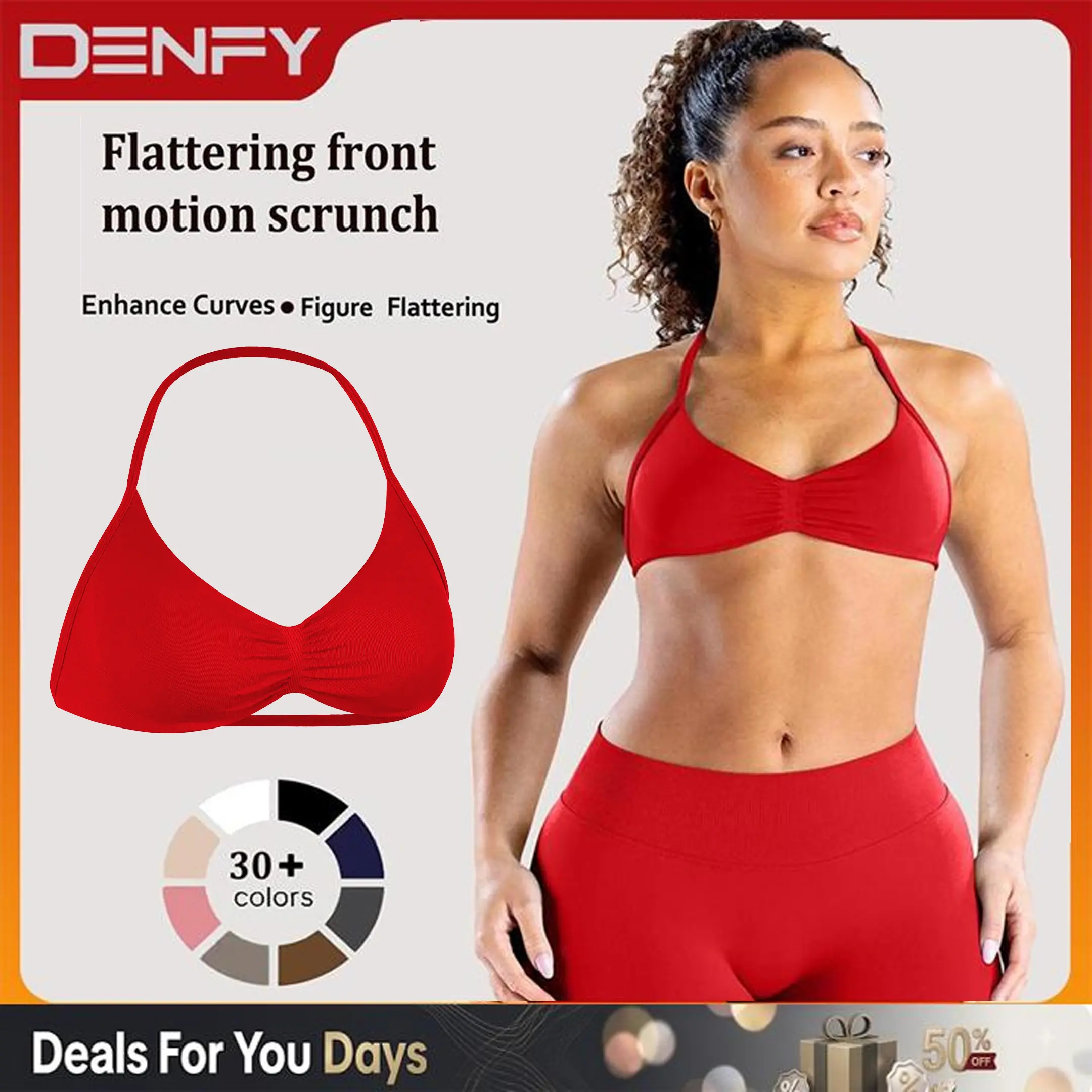 [SIZE UP 1] DENFY Impact Strappy Bra Gymwear Fitness Halter Sports Bra Open Back Padded Sportswear Gym Workout Women Seamless Tank Tops Low Impact Gym