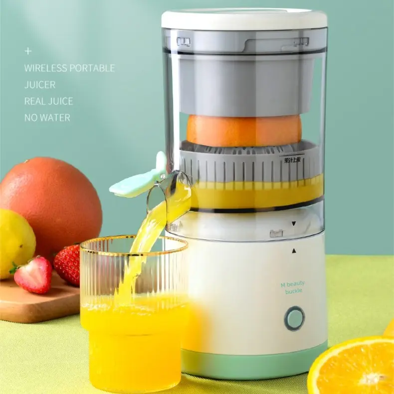 Electric Juicer Rechargeable Citrus Machines with USB and Cleaning Brush Portable for Orange Lemon Grapefruit White Green 9.4 * 4.4 * 5.4 inches