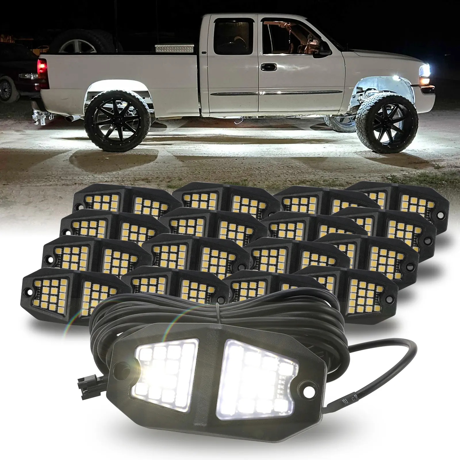 Winunite 30 High Power Chips Rock Lights,6000K Pure White,IP67 Waterproof,4M Extension Wires, High Adhesive Stickers, Fits Trucks Trailer Cars SUV ATV UTV Boats Summer Survivals