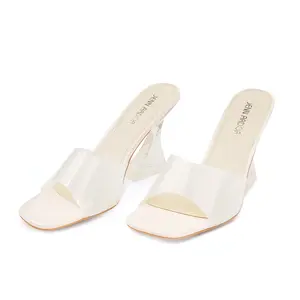 JENN ARDOR PVC Square Toe Slip-On Sandals, Clear Rhinestone Mule Heels, Comfortable Crystal Block Heels, Chic Footwear for Party Bridal & Daily Wear