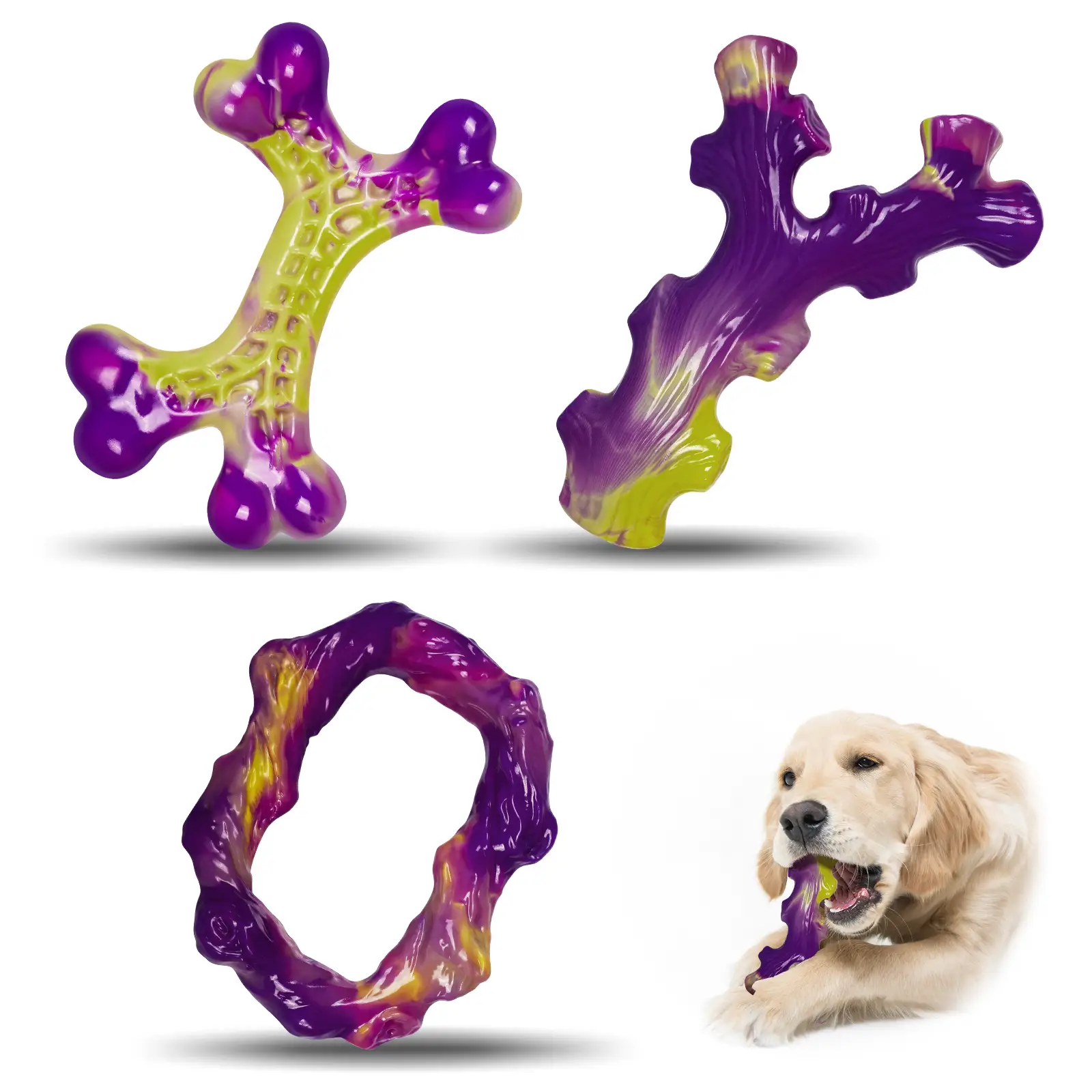 Indestructible Tough Dog Toys 3 Pack - for Aggressive Chewers & Large Dogs | Long Lasting Bacon Flavored Chew Toys | Keeps Dogs Busy for Hours