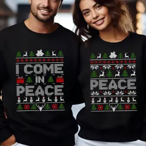 Couples Matching His & Hers Christmas Sweatshirt, Xmas Funny I Come In Peace, Peace Hoodie, Adult Humour Christmas Sweater