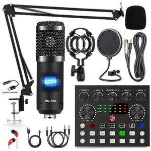 Safring Podcast Equipment Bundle, BM800 Podcast usb rechargeable Microphone Bundle with V8s Voice Changer, Condenser Microphone Recording Studio Package for Podcasting Live Streaming Singing  TikTok YouTube dynamic mic sound card desk clamp#Summervibes