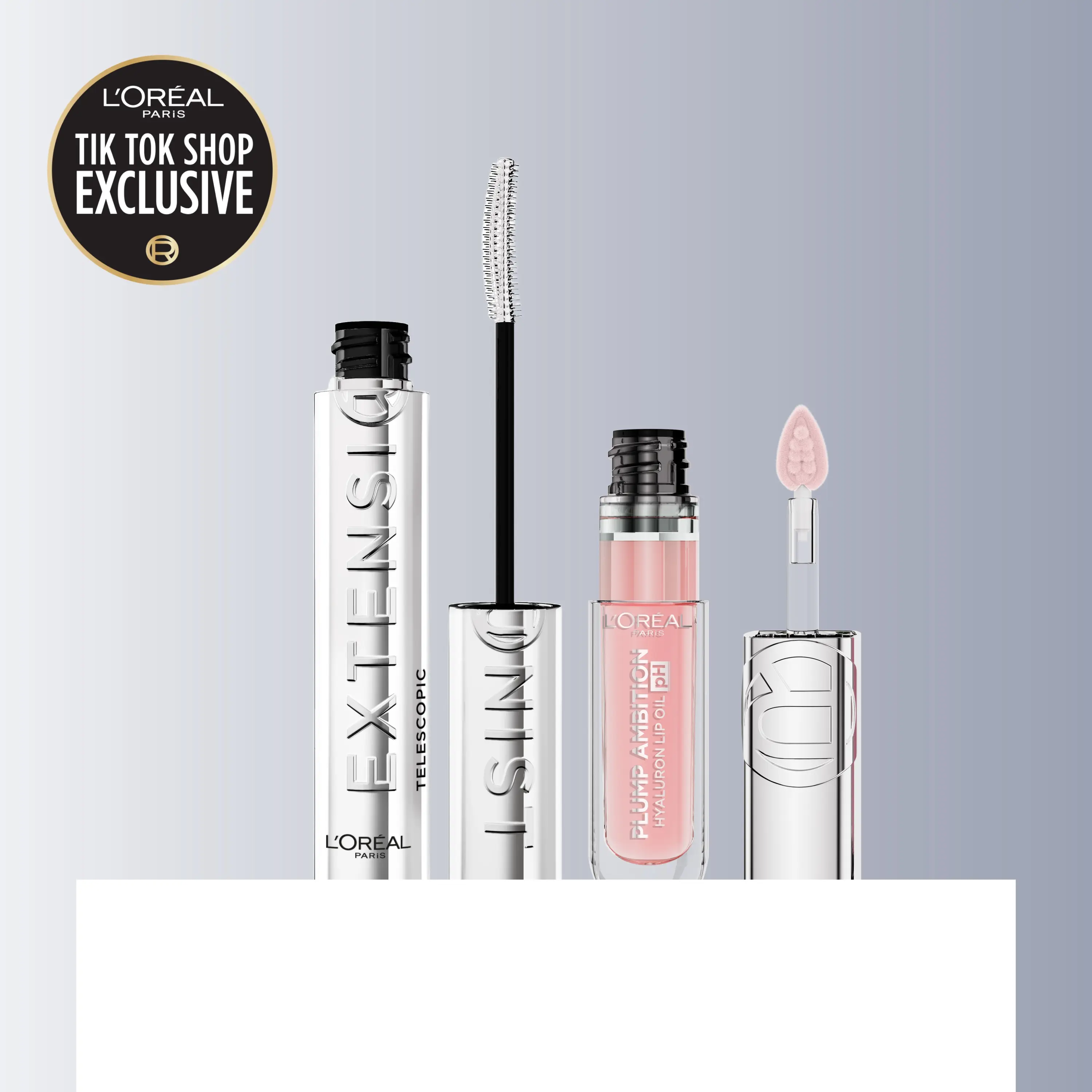 Extensionist Mascara & Plump Ambition pH Hyaluron Lip Oil Duo, L'oreal Paris