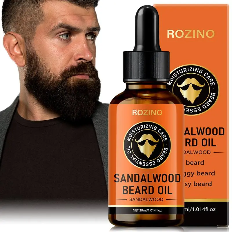 ROZINO Sandalwood Beard Care Oil 30ml Nourishing Beard Oil Sandalwood Formula Blend synergy, smooth and hard beard, fluffy shape, radiant luster, 30ml easy to handle delicate beard, preferred for daily grooming Essential Oil