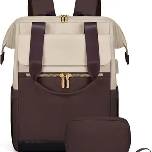 Women's Travel Laptop Backpack with Large Capacity and Color Block Design