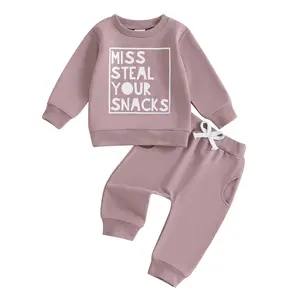 Baby Girl Fall Clothes Set Long Sleeve Letter Print Sweatshirt Pants Toddler Infant Outfits 6 12 18 24 Months 2T 3T 4T