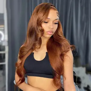 Tuneful 32 Inch Ginger Brown Body Wave Human Hair Wig 13x6 Lace Frontal Wigs 180% Density ginger Brown Lace Front Wig Human Hair With Baby Hair  Colored Body Wave Wigs For Women