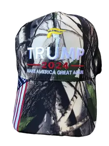 President Donald Trump 45-47 Hat 2024 Make America Great Again MAGA Camouflage with Trump 2024 Logo and American Flag Design for 2024 Campaign Support