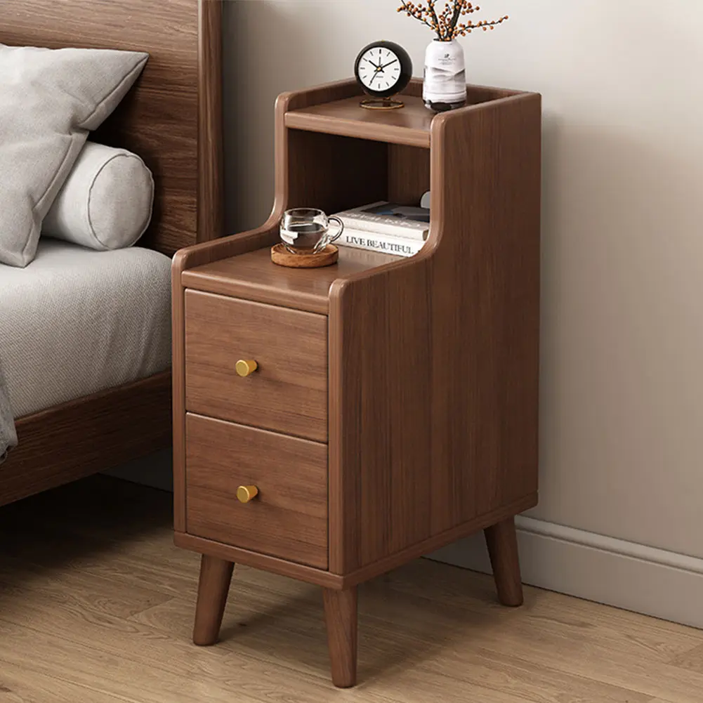 Simple Modern Wood Table Nightstand - Ultra-Narrow Side Table with Built-In Compartment, Small Bedside Storage Cabinet, 200x400x610mm, Assembly Required for Home Bedroom Indoor Furniture