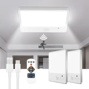 Motion Sensor Closet Light, 20cm Rechargeable Square Ceiling Lamp, Wall Light with Remote, Adjustable Color Temperature, Magnetic Installation
