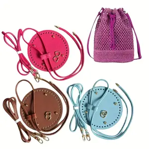 3Pcs DIY crochet dumpling bag accessory set - adjustable shoulder strap, zipper, and durable faux leather base