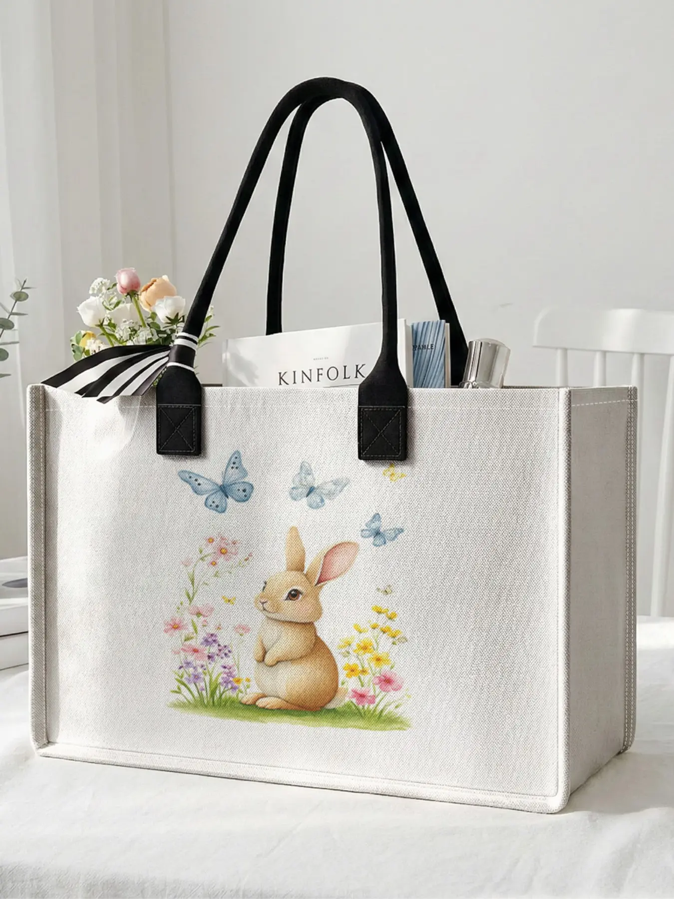 Rabbit Print Large Capacity Storage Bag, Super Size Organizer with Durable Handle, Space Saving Multi-Purpose Travel Essentials for School, Travel, Shopping