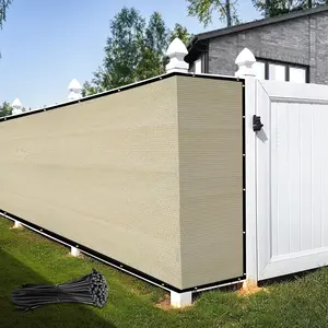 KOOL KOI SHADE 3.5' Tall Custom Size Beige Fence Privacy Screen Cover Windscreen Heavy Duty Commercial Grade Strong Binding Come with Zip Tie - We Make Custom Orders