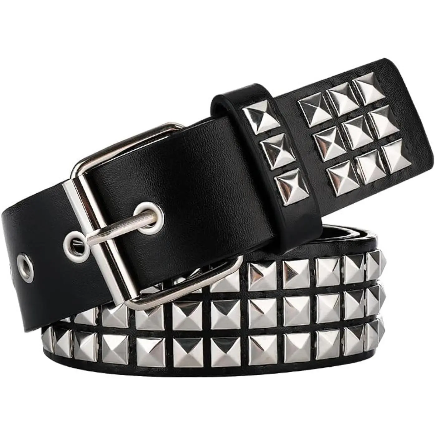 Black Studded Belt Punk Belt Rock Rivet Belts with Bright Pyramid Studded belt for Men/Women