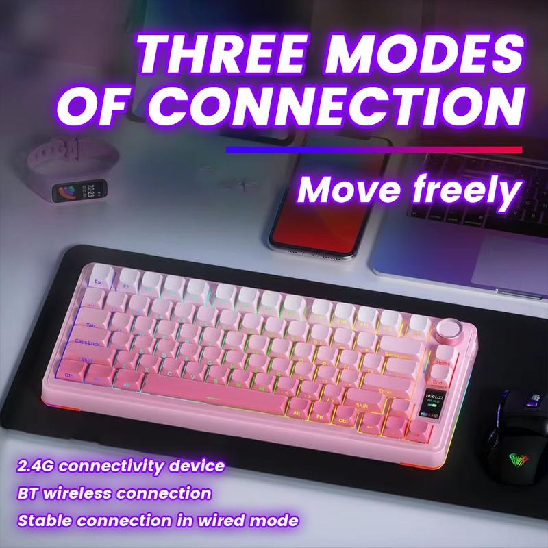 AULA S75Pro Wireless Mechanical Keyboard, Hot swappable keyboard, With Gasket Structure Featuring Five-layer Sound-Absorbing Filling Full-key Hot-Swap Design Multimedia Display RGB Lighting Effects Suitable For Office, e-Sports, Gaming