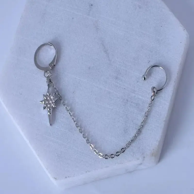 Long Chain Crystal Double Piercing Earrings For Women Unisex Fashion Cartilage Jewelry New Arrivals Double Chain Clip On Drop