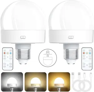 Rechargeable  Operated Light Bulbs, 300LM E26 Socket ( Detachable) Light Bulb for Lamps with Remote Control DimmableTimer, Puck  Lamp for Non-Hardwired Wall Sconce (Pack of 2)