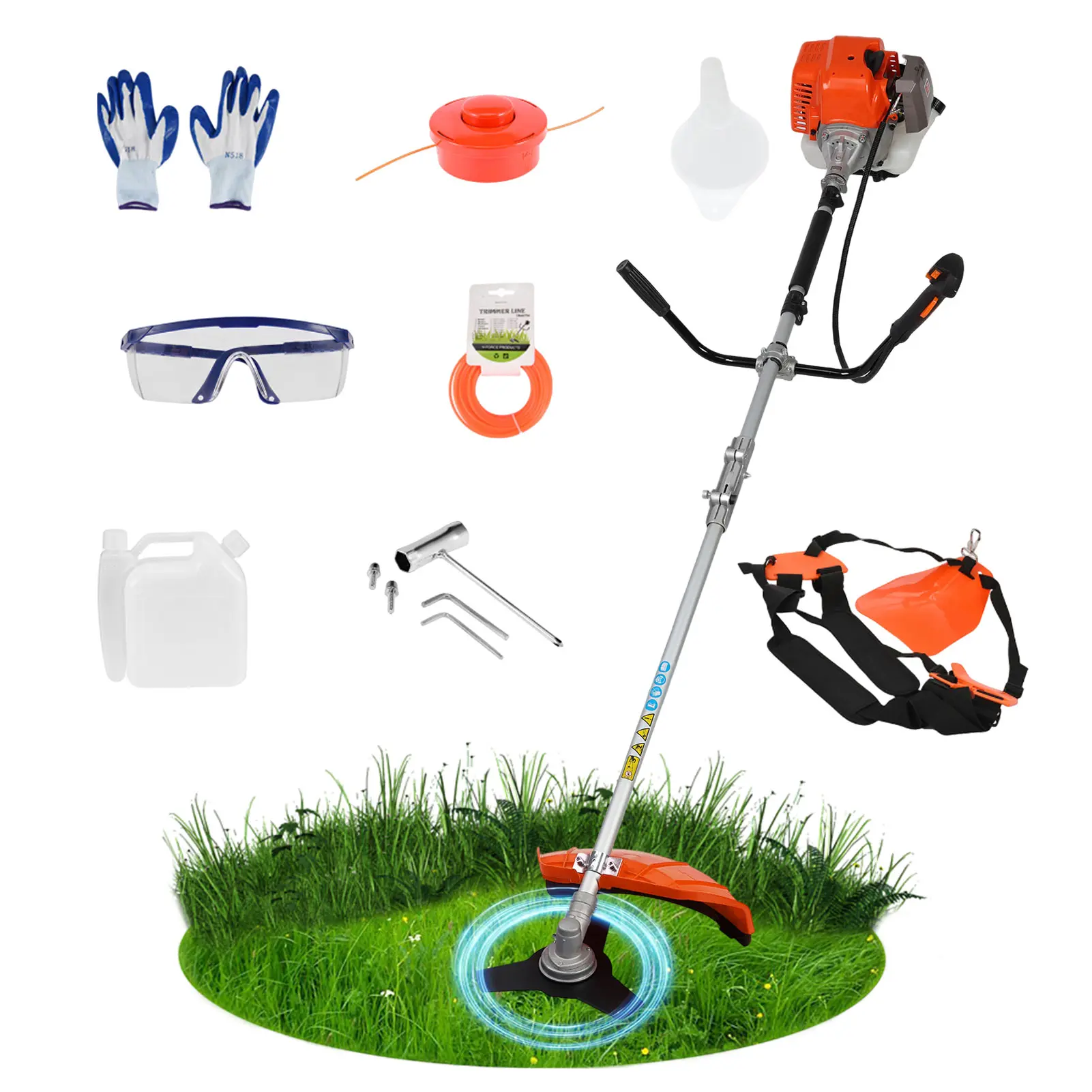 52CC Gas Power String Trimmer Cordless 2 in 1 Multifunction Petrol Hedge Trimmer Gas Lawn Mower Brush Cutter 2-Stroke Weed Wacker with Safety Gear, Ergonomic Handle, and Heavy-Duty 3 T Blade, 52Cc Model, Heavy-Duty Blade, Portable, Hedge Trimming,summervi