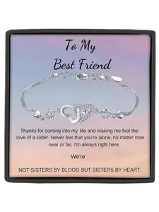 1 Pc Forever Double Heart Bracelet for My Best Friend, BFF Birthday Gift and Party Gift, Friendship Gift Idea ,With Card and Gift Box
