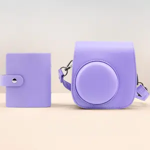P-L Protective Camera Case for Fujifilm Instax Mini 11/12/9 - PU Leather Bag with Removable Strap & Mini Photo Album (Purple)